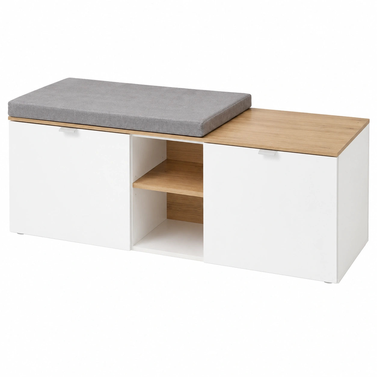 Schuhbank – 128 × 49,3 × 37,4 cm, moderner Stil, gepolstert, aus Eichenholz, Braun