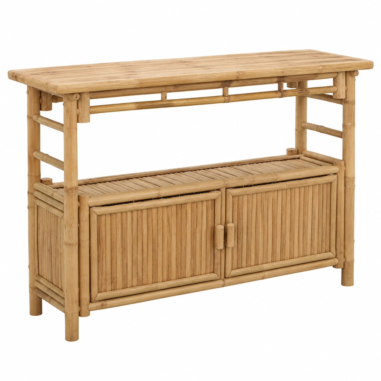 Konsolentisch – 110 × 35 × 75 cm, moderner Stil, mit Stauraum, aus Bambus, Naturfarben