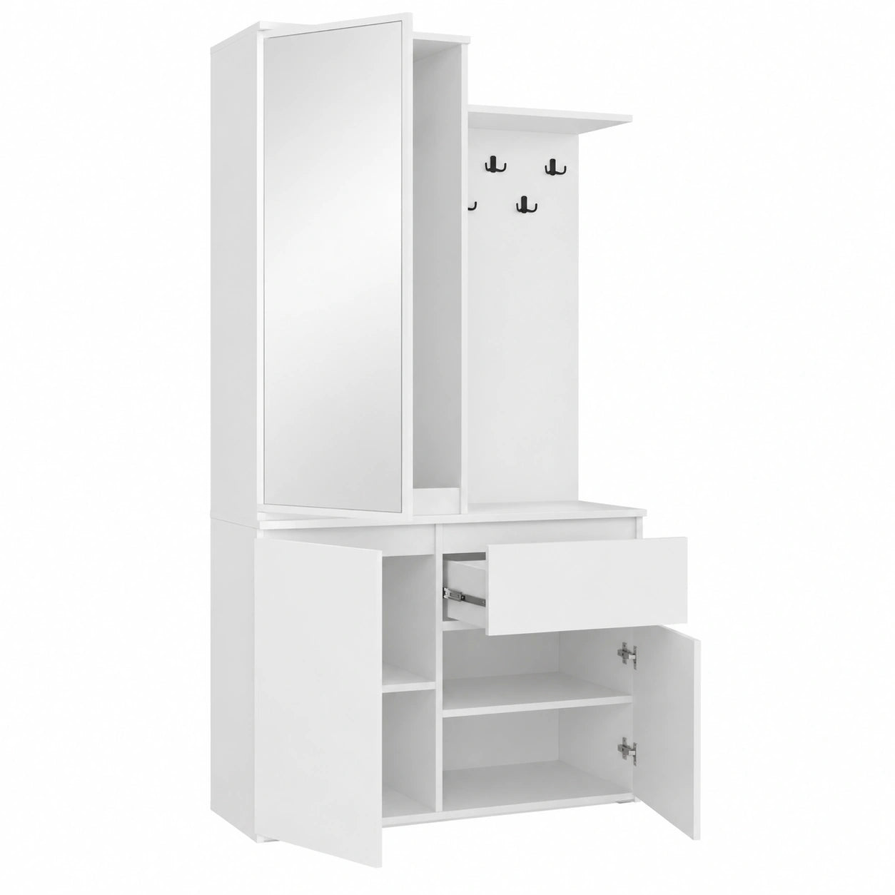 Garderoben-Set – 95 cm, Industriestil, mit Schubladen, mit mehreren Türen, mit Ablagen, Schwarz, für Flur