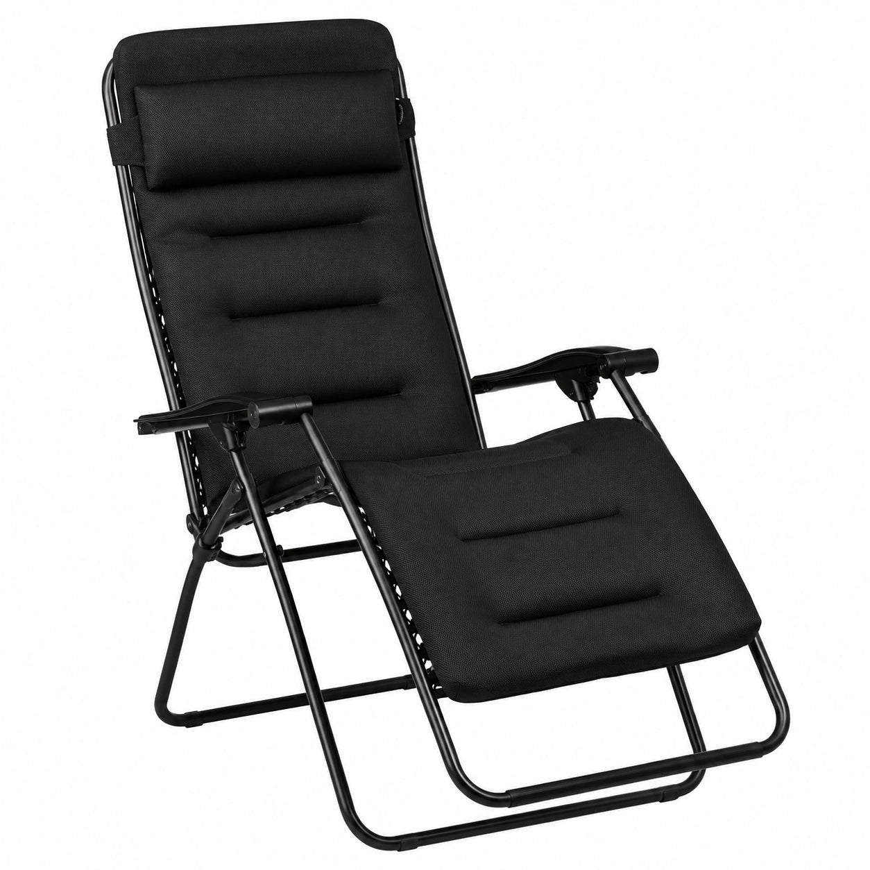 Relaxsessel – klappbar, gepolstert, aus Stahl, Schwarz, für Garten