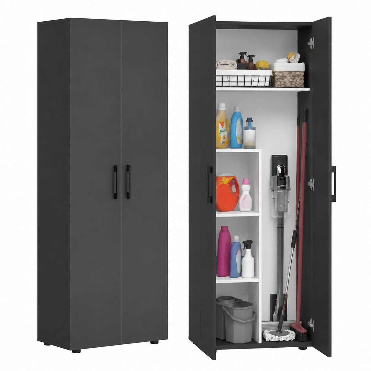 Schrank – mit Stauraum, aus Holz, Schwarz