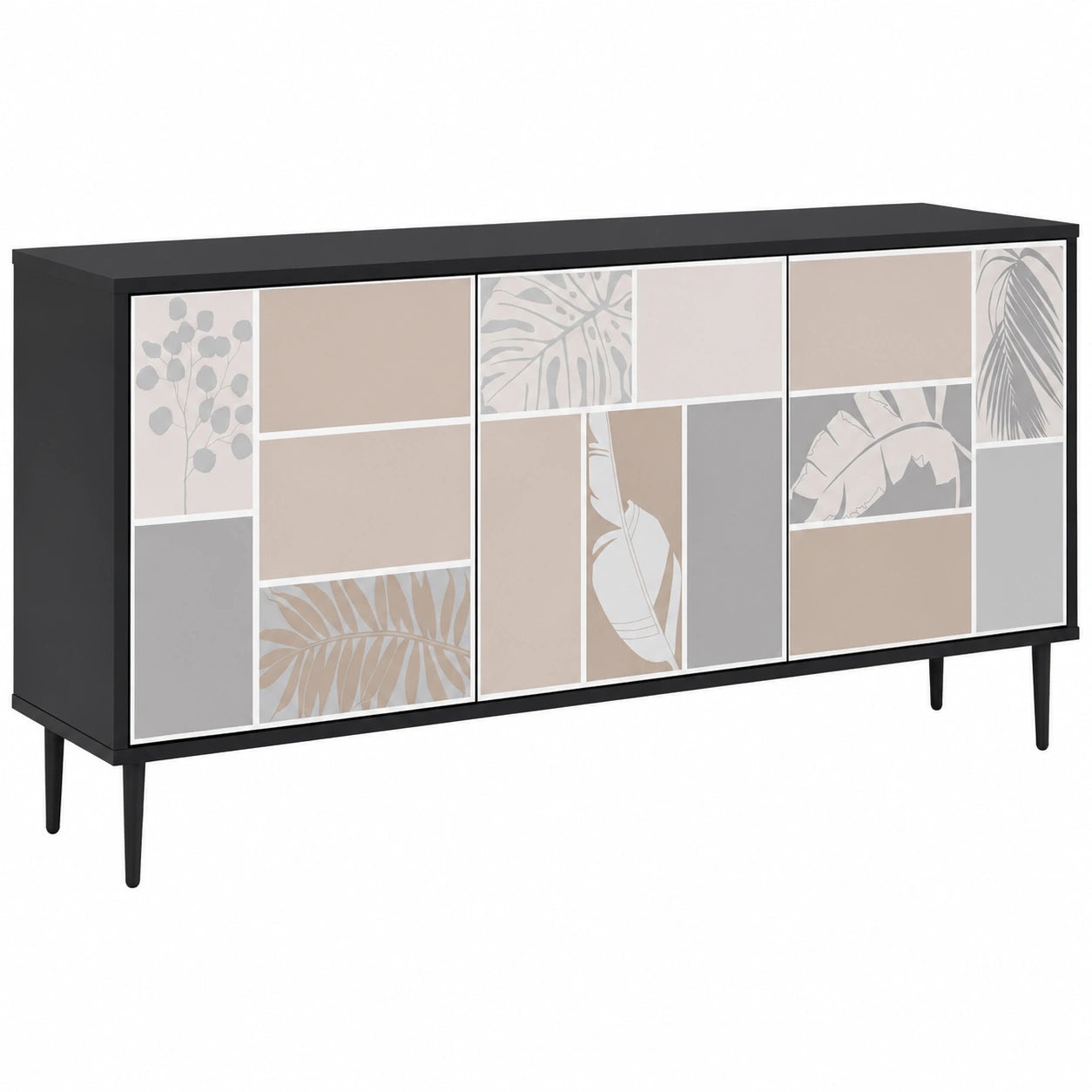 Kommode – mit mehreren Türen, Schwarz, für Esszimmer, Wohnzimmer und Schlafzimmer