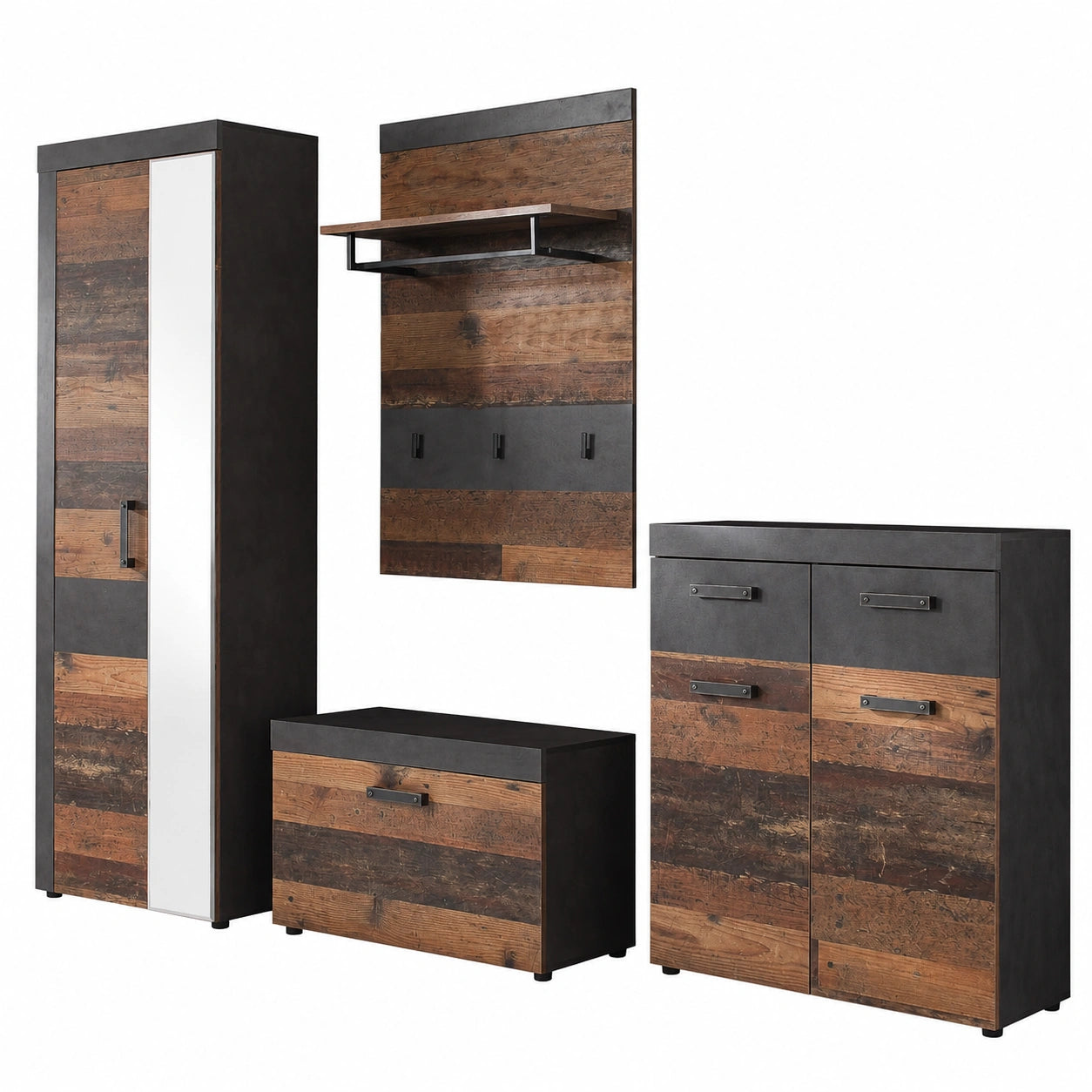 Garderobenschrank – 265 × 192 × 37 cm, aus Eichenholz, Grau