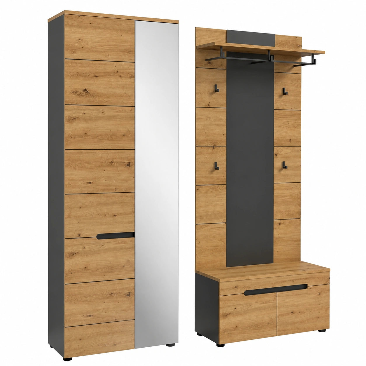 Garderobenschrank – 3-teilig, 160 × 190 × 37 cm, mit Stauraum, Grau